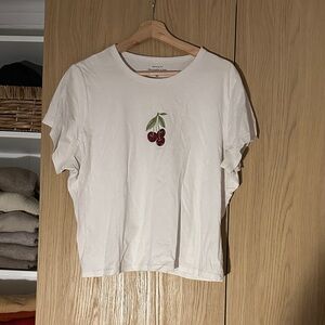 Abercrombie & Fitch Cream Tee with Cherry Embroidery